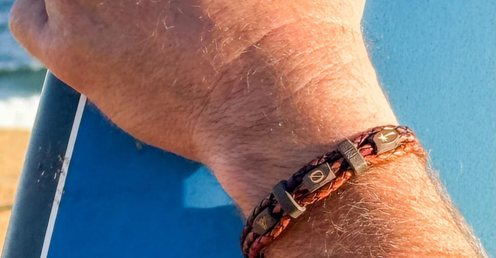 Leather Totemband worn on the wrist at the beach